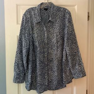 Talbots Blue Print Button Up Shirt Lyocell Plus Size 2X Classic Preppy Coastal